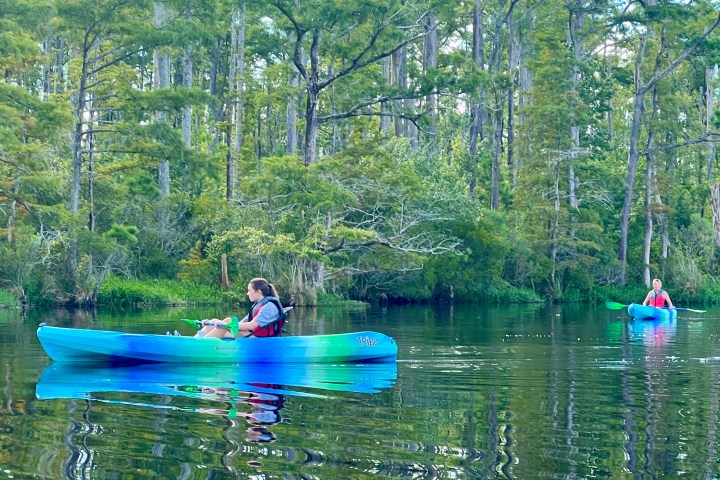 a group of people riding on the back of a boat in the water